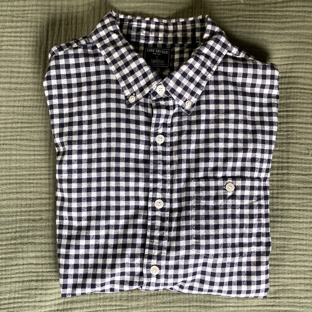 Todd Snyder Italian flannel Navy and White Checkered gingham Shirt XL